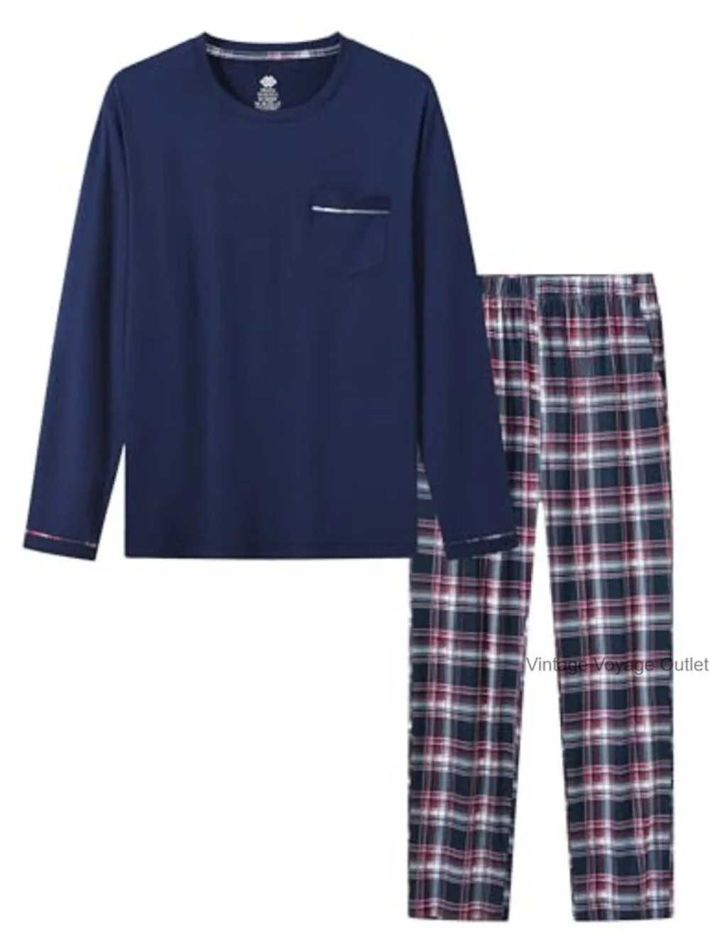 Men's Pajama Plaid Sleepwear Set Long Sleeve Button Down Pajama Set Lounge with